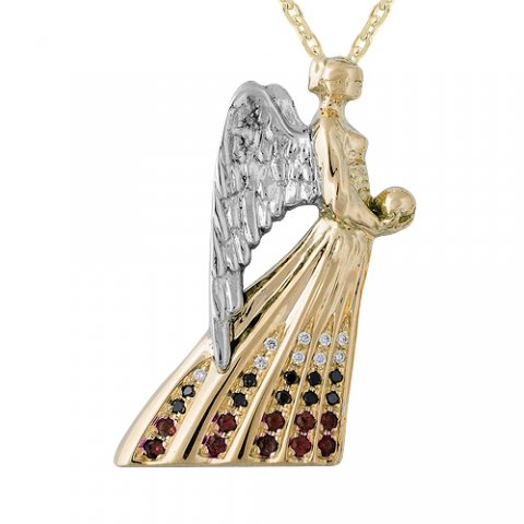 Zlatý přívěsek anděl s diamanty a rubíny
