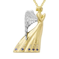 Zlatý přívěsek anděl s diamanty a safíry