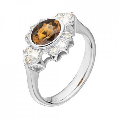 Zlatý prsten s přírodním zirkonem a diamanty