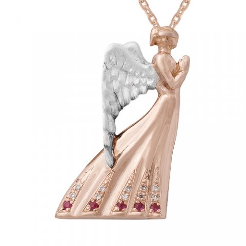 Zlatý přívěsek anděl s diamanty a rubíny