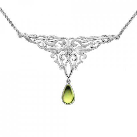 Zlatý náhrdelník s peridotem a diamanty
