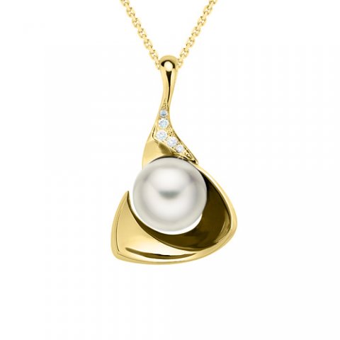 Zlatý přívěsek s perlou a diamanty
