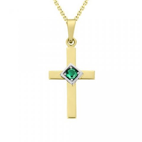 Zlatý přívěsek kříž se smaragdem