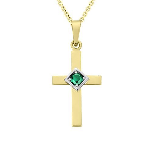 Zlatý přívěsek kříž se smaragdem