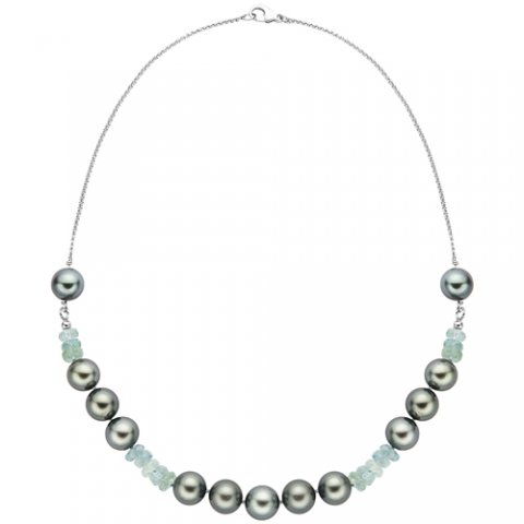 Zlatý náhrdelník s perlami a akvamaríny